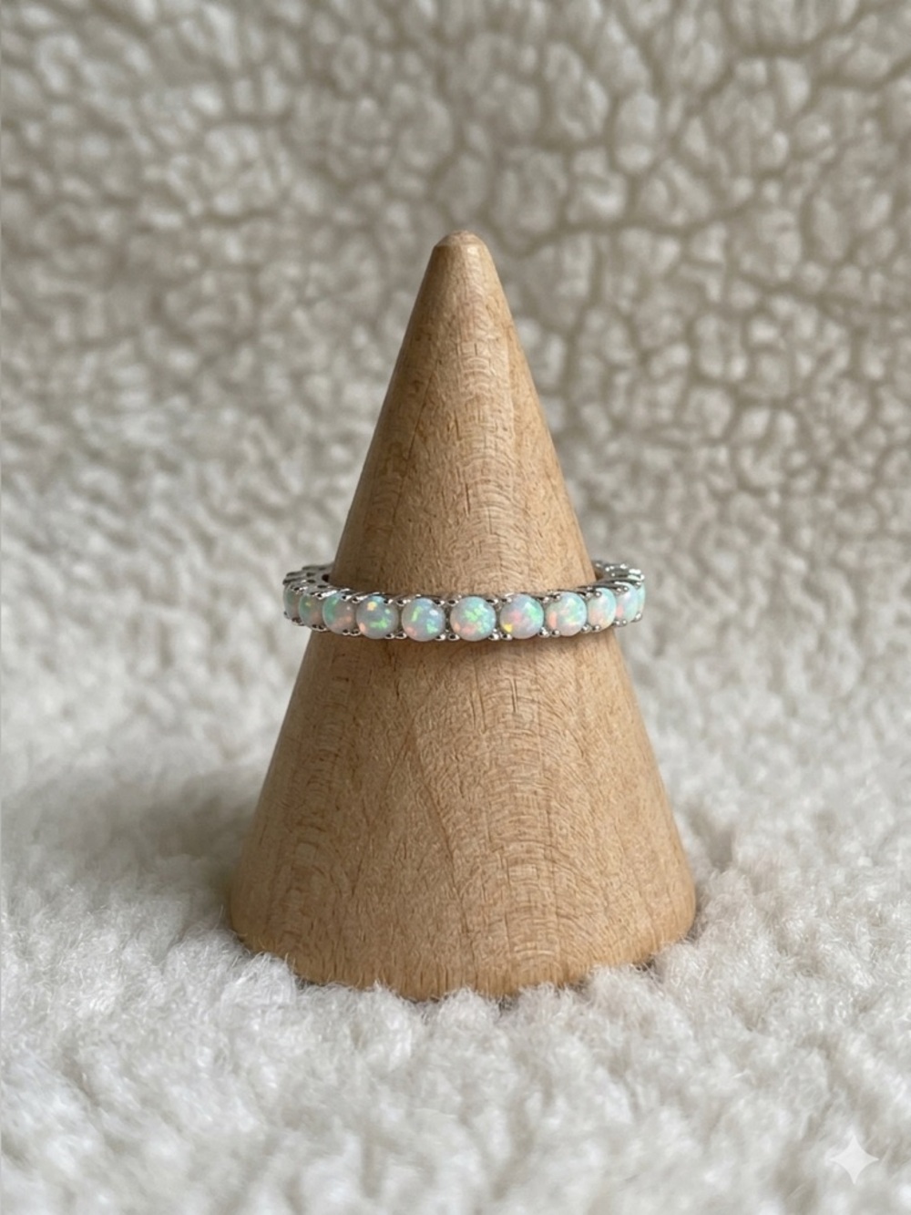 Sterling Silver Opal Band Ring Size 8.25 925 Stackable